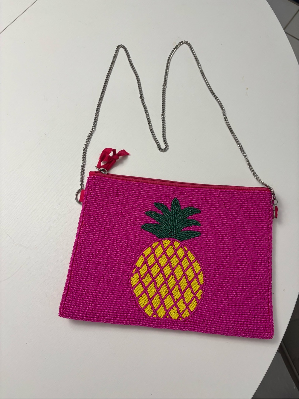 Handmade Beaded Pineapple Crossbody Bag Hot Pink Summer Clutch Purse